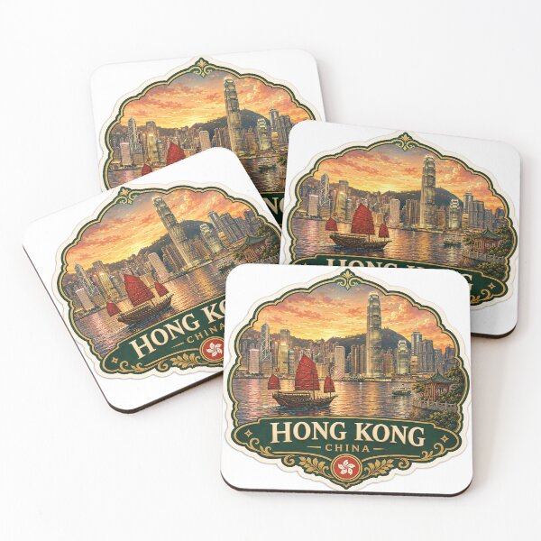 Item preview, Hong Kong China – Victoria Harbour, Skyline & Junk Boat Travel Art designed and sold by ChicClicker.