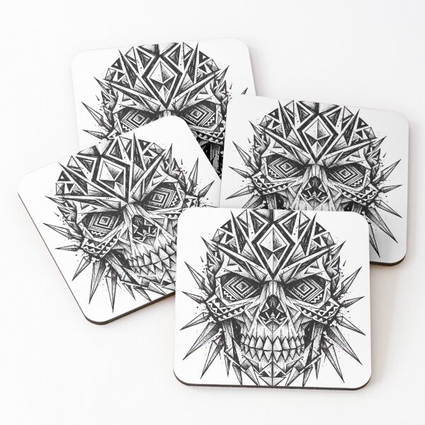 Item preview, Geometric Shattered Skull - Raw Tribal Blackwork Art designed and sold by VYBE DARK Studio.