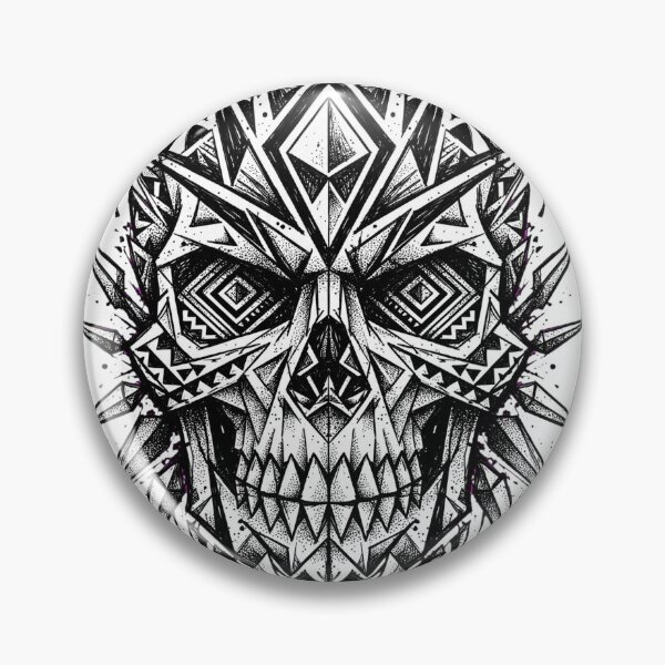 Item preview, Geometric Shattered Skull - Raw Tribal Blackwork Art designed and sold by Clear Vibe.