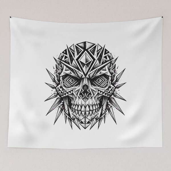 Item preview, Geometric Shattered Skull - Raw Tribal Blackwork Art designed and sold by Clear Vibe.