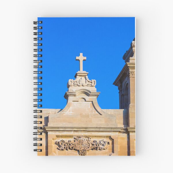 Item preview, Sandstone Church Facade With Twin Bell Towers And Cross Against Clear Blue Sky designed and sold by Nmallia.