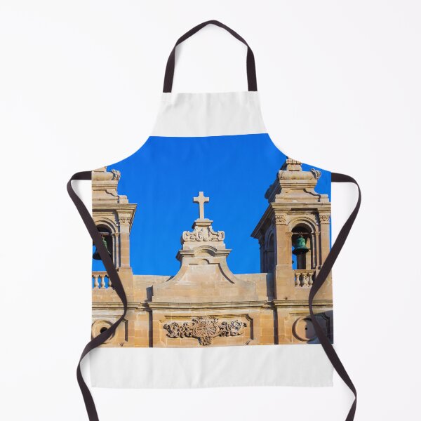 Item preview, Sandstone Church Facade With Twin Bell Towers And Cross Against Clear Blue Sky designed and sold by Nmallia.