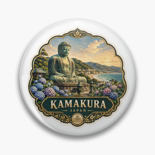 Item preview, Kamakura Japan – Great Buddha, Coastal Temple & Floral Travel Art designed and sold by ChicClicker.