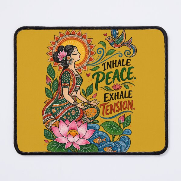 Item preview, Inhale Peace Exhale Tension – Madhubani Meditation Art designed and sold by Chirayu1111.