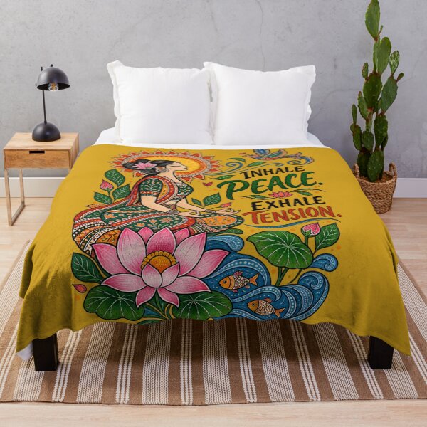 Item preview, Inhale Peace Exhale Tension – Madhubani Meditation Art designed and sold by Chirayu1111.