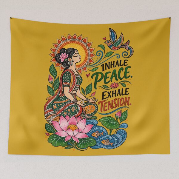 Item preview, Inhale Peace Exhale Tension – Madhubani Meditation Art designed and sold by Chirayu1111.