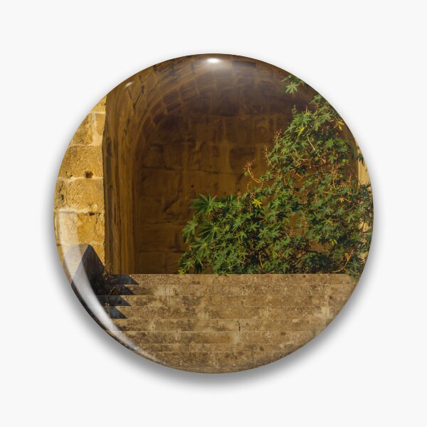 Item preview, Stone Stairs Leading to Historic Stone Archway and Sunlit Wall With Green Foliage designed and sold by Nmallia.