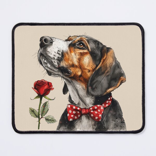 Item preview, American Foxhound with Red Rose and Polka Dot Bow Tie designed and sold by Erika Kaisersot.