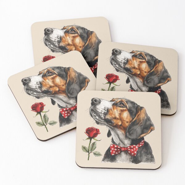 Item preview, American Foxhound with Red Rose and Polka Dot Bow Tie designed and sold by Erika Kaisersot.