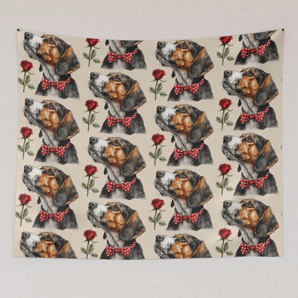 Item preview, American Foxhound with Red Rose and Polka Dot Bow Tie designed and sold by Erika Kaisersot.
