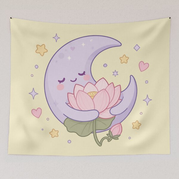 Item preview, Quiet Happiness – Cute Thai Moon & Lotus Minamal Design designed and sold by CosmicQuietStudio.