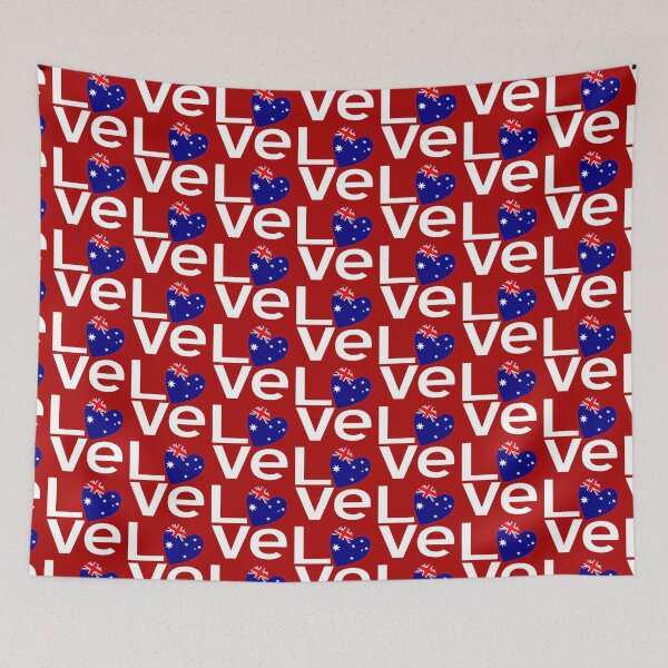 Item preview, Aussie LOVE Heart Design with Australia Flag – Red & White Typography designed and sold by AuntieShoe.