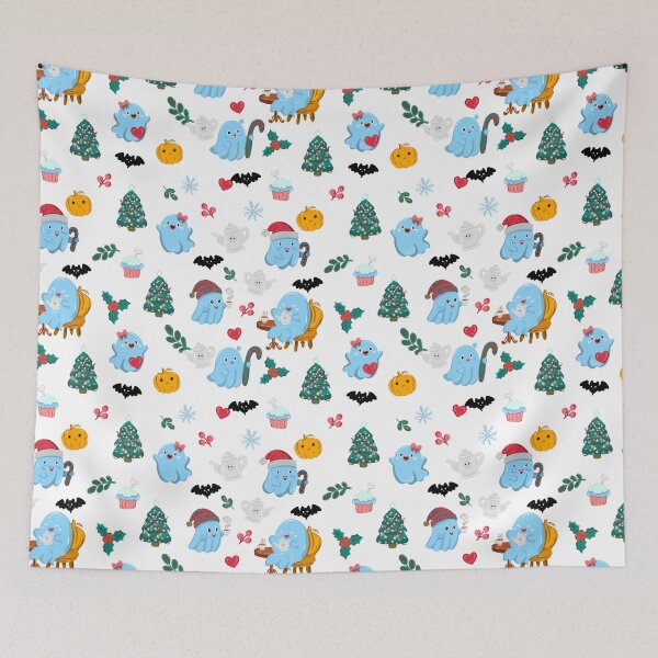 Item preview, Cute Spooky Christmas Ghost and Holiday Pattern designed and sold by EWIKA By Ekawit.
