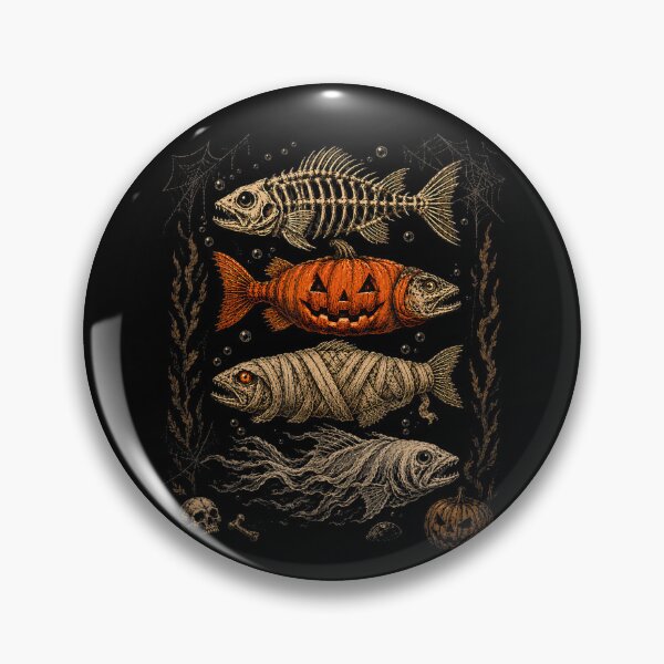Item preview, Halloween Fish Skeleton Pumpkin Mummy Ghost Art designed and sold by VioletNance.