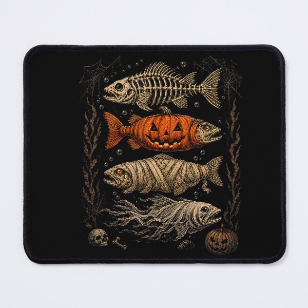 Item preview, Halloween Fish Skeleton Pumpkin Mummy Ghost Art designed and sold by VioletNance.
