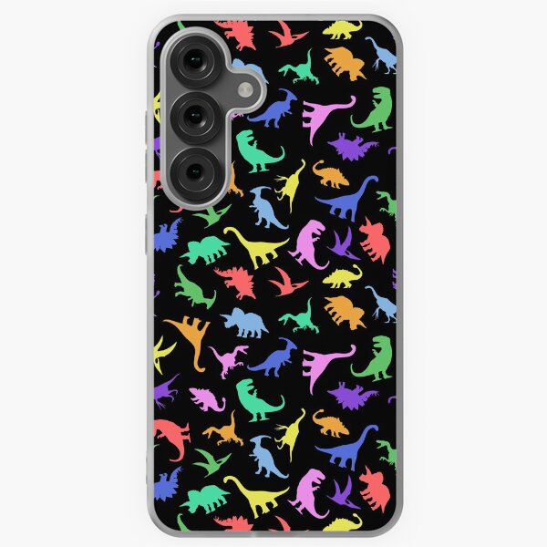 Vista previa del artículo con la obra «Patrón de dinosaurio divertido (fondo negro)», diseñado y vendido por jezkemp.