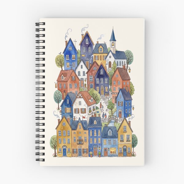 Item preview, Cozy Village Watercolor Townhouses Whimsical Architecture Pattern designed and sold by MoonOpuluna.