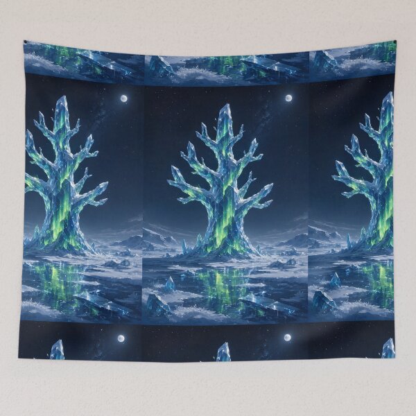 Item preview, Glowing Frozen Ice Tree with Northern Lights Aurora Borealis designed and sold by Pyt27.