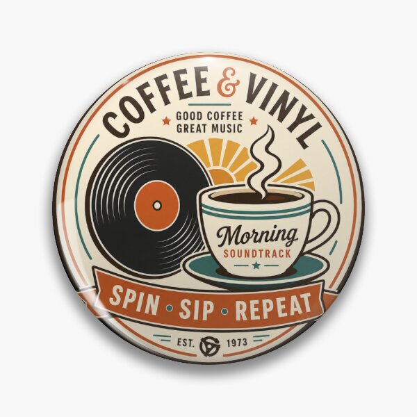 Item preview, Coffee And Vinyl Record Shirt, Retro Morning Soundtrack Badge Design, Vintage Music Lover Gift Tee, Spin Sip Repeat Coffee Shirt, Est 1973 Tee designed and sold by EpicInks24.