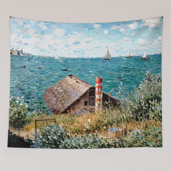Item preview, The Cabin at Sainte-Adresse: A Serene Impressionist Coastal Scene of Sea designed and sold by artdesignsnow.