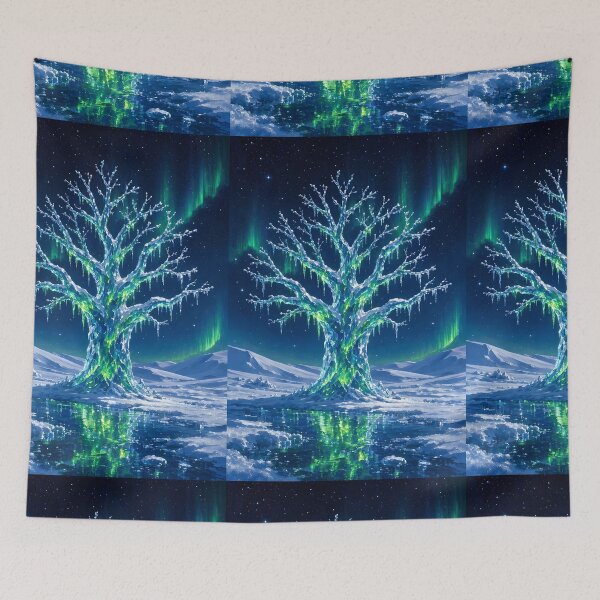 Item preview, Glowing Frozen Ice Tree with Northern Lights Aurora Borealis designed and sold by Pyt27.
