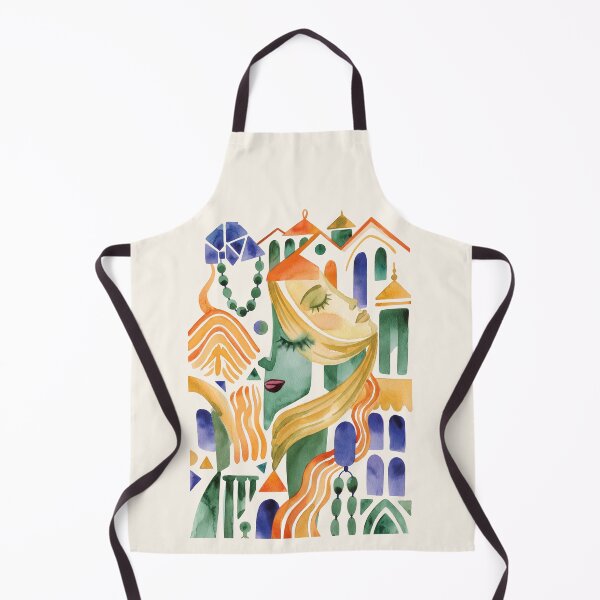 Item preview, Mediterranean Surreal Woman Abstract City Watercolor Art designed and sold by MoonOpuluna.