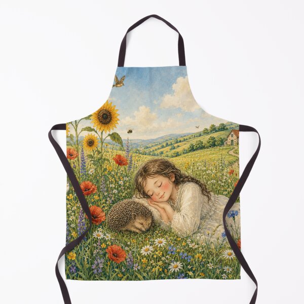 Item preview, Sleeping girl in a flower meadow with hedgehog and sunflowers designed and sold by thirtyonestars.