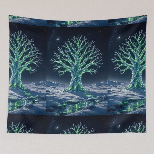 Item preview, Glowing Frozen Ice Tree with Northern Lights Aurora Borealis designed and sold by Pyt27.