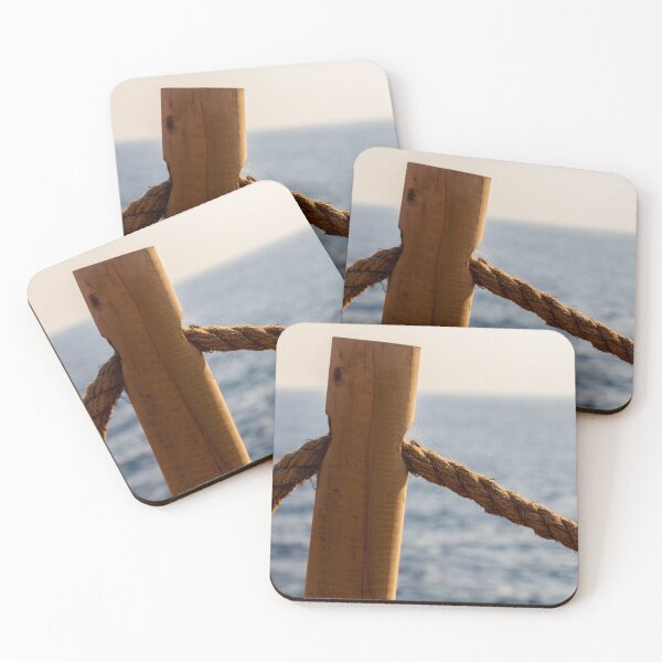 Item preview, Weathered Wooden Post and Thick Rope Railing Overlooking Calm Ocean at Sunset Seaside Boardwalk designed and sold by Nmallia.