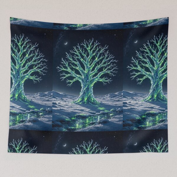 Item preview, Glowing Frozen Ice Tree with Northern Lights Aurora Borealis designed and sold by Pyt27.