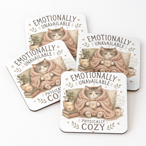Item preview, Emotionally Unavailable, Physically Cozy – Funny Cozy Cat designed and sold by DreamyBrushArt.
