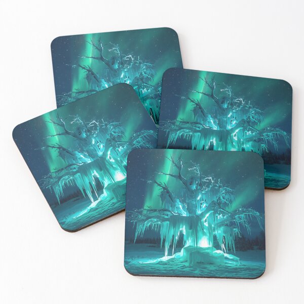 Item preview, Glowing Frozen Ice Tree with Northern Lights Aurora Borealis designed and sold by Pyt27.