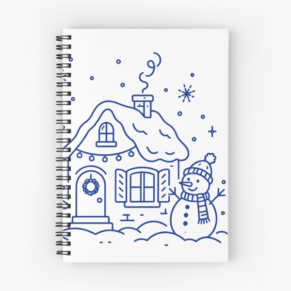 Item preview, Cozy Winter Village Snowman and Christmas Tree Line Art designed and sold by ArtNova17.