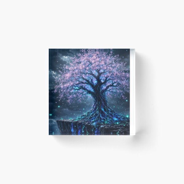 Item preview, Bioluminescent Tree of Life on Cliff Night Galaxy Wall Art designed and sold by Pyt27.