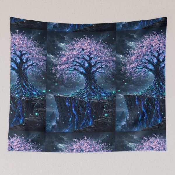 Item preview, Bioluminescent Tree of Life on Cliff Night Galaxy Wall Art designed and sold by Pyt27.
