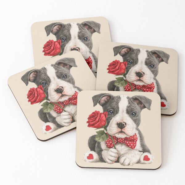 Item preview, Cute American Staffordshire Terrier with Red Hearts designed and sold by Erika Kaisersot.