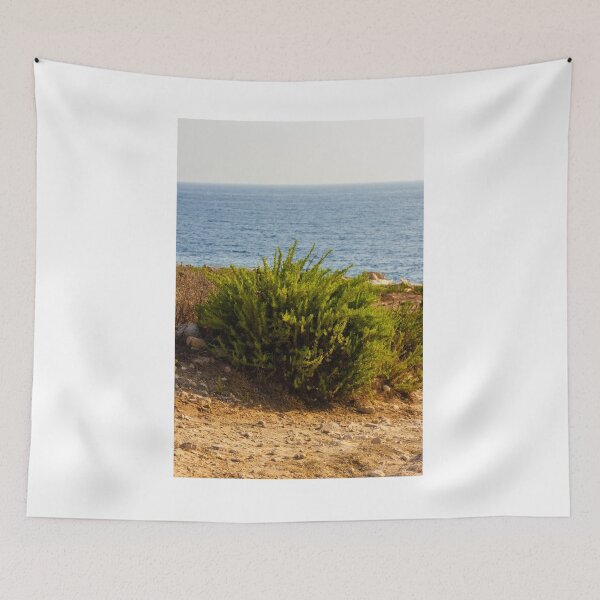Item preview, Coastal Shrub On Rocky Cliff Overlooking Calm Blue Sea On Sunny Summer Day designed and sold by Nmallia.