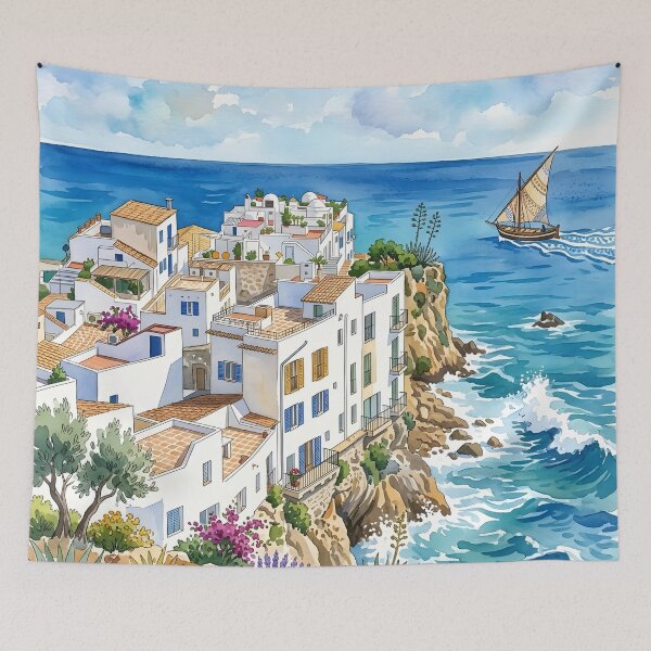 Item preview, Ibiza watercolor Travel Print, Balearic Islands Spain designed and sold by POSTERIOCREW.
