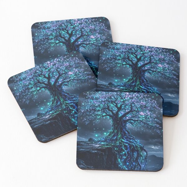 Item preview, Bioluminescent Tree of Life on Cliff Night Galaxy Wall Art designed and sold by Pyt27.