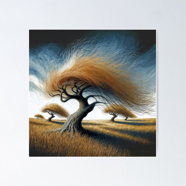 Item preview, Surreal Windblown Tree in Field Landscape designed and sold by Mike Kiev art.