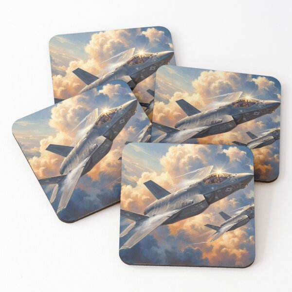 Item preview, F-35 Lightnings Diving Through Golden Clouds Painting designed and sold by Airpower Art.