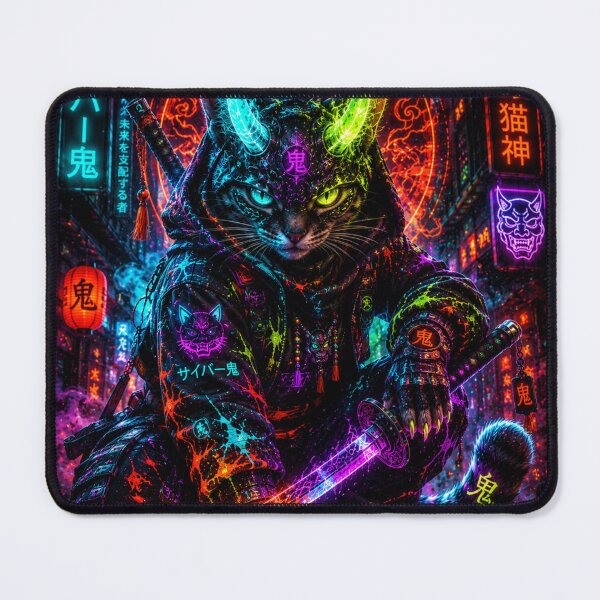 Item preview, Cyber Oni Cat – Neon Samurai Warrior designed and sold by Neon Riot Studio.