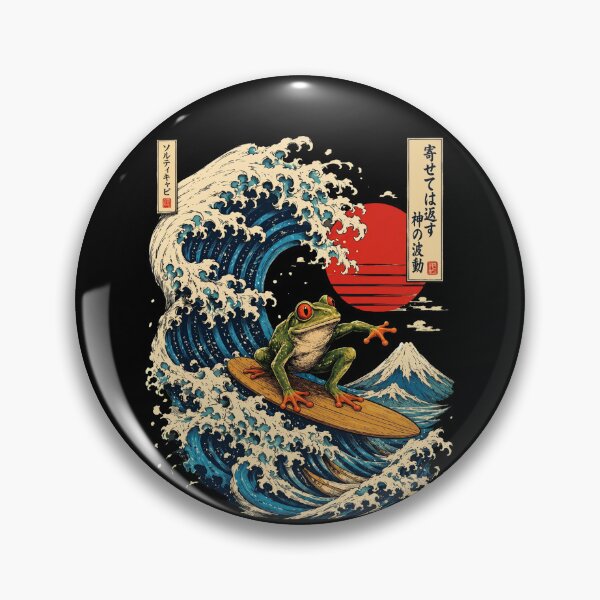 Item preview, Retro Japanese Surfing Tree Frog The Great Wave Mount Fuji Art designed and sold by Vermanartist.