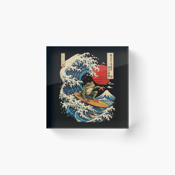 Item preview, Retro Japanese Surfing Tree Frog The Great Wave Mount Fuji Art designed and sold by Vermanartist.