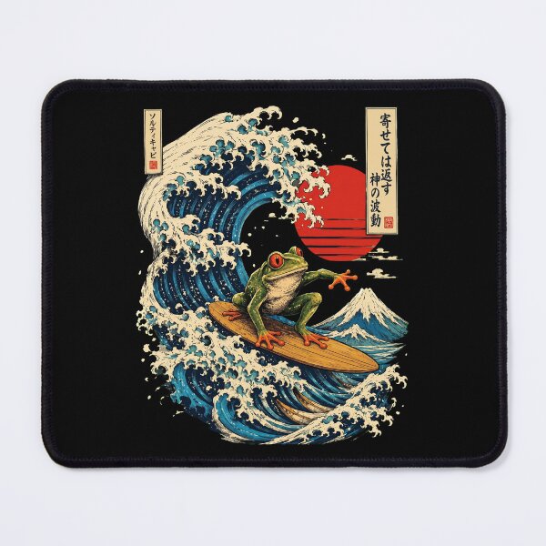 Item preview, Retro Japanese Surfing Tree Frog The Great Wave Mount Fuji Art designed and sold by Vermanartist.