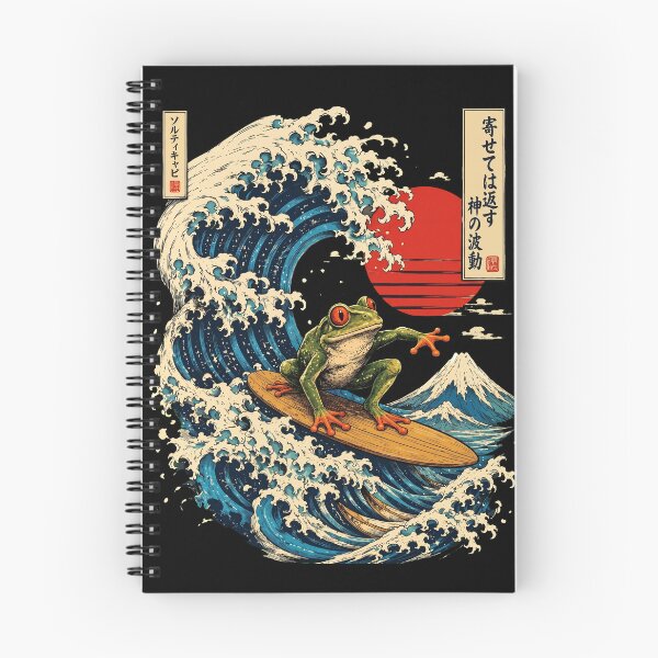 Item preview, Retro Japanese Surfing Tree Frog The Great Wave Mount Fuji Art designed and sold by Vermanartist.