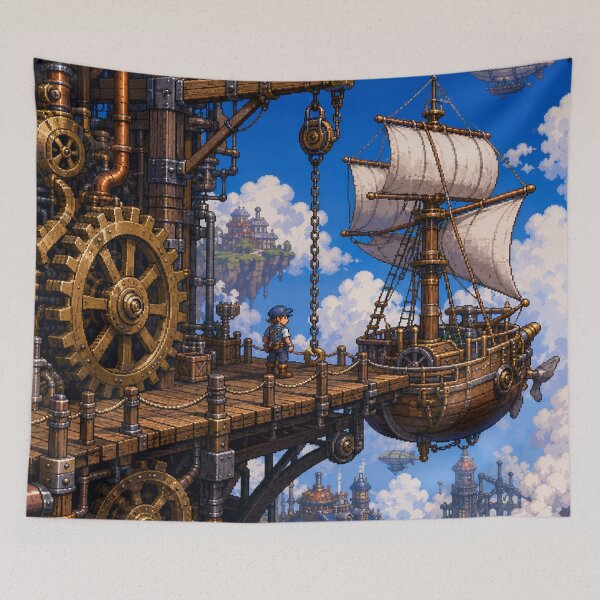 Item preview, Arte pixelado de JRPG: Puerto del cielo mecánico designed and sold by bapupa.