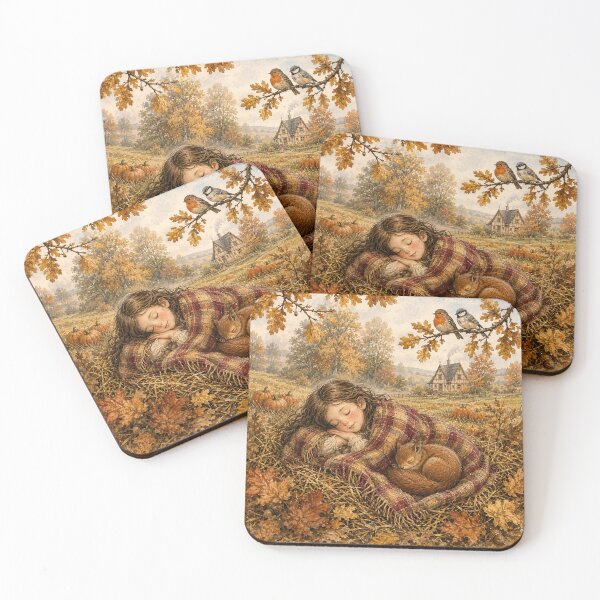 Item preview, Sleeping girl with squirrel in autumn magic designed and sold by thirtyonestars.