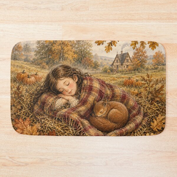 Item preview, Sleeping girl with squirrel in autumn magic designed and sold by thirtyonestars.