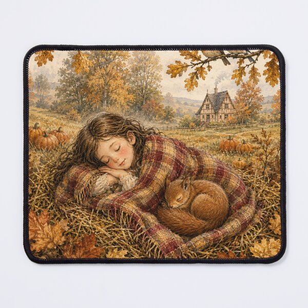 Item preview, Sleeping girl with squirrel in autumn magic designed and sold by thirtyonestars.